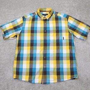 Orvis Shirt Mens‎ Large Yellow/Blue/White Plaid 100% Cotton S/S Button Up